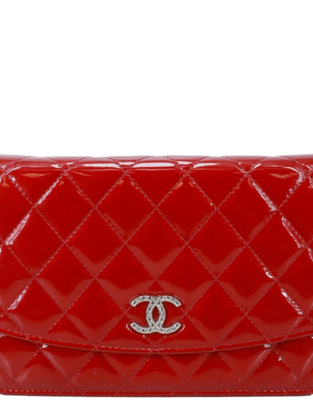 Chanel  Brilliant WOC Quilted Patent Leather Crossbody Wallet Red